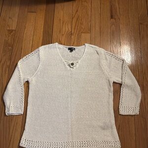 White Knit Sweater with Floral Detail